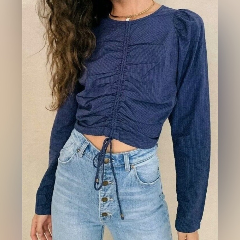 Free People Blue Striped Tops